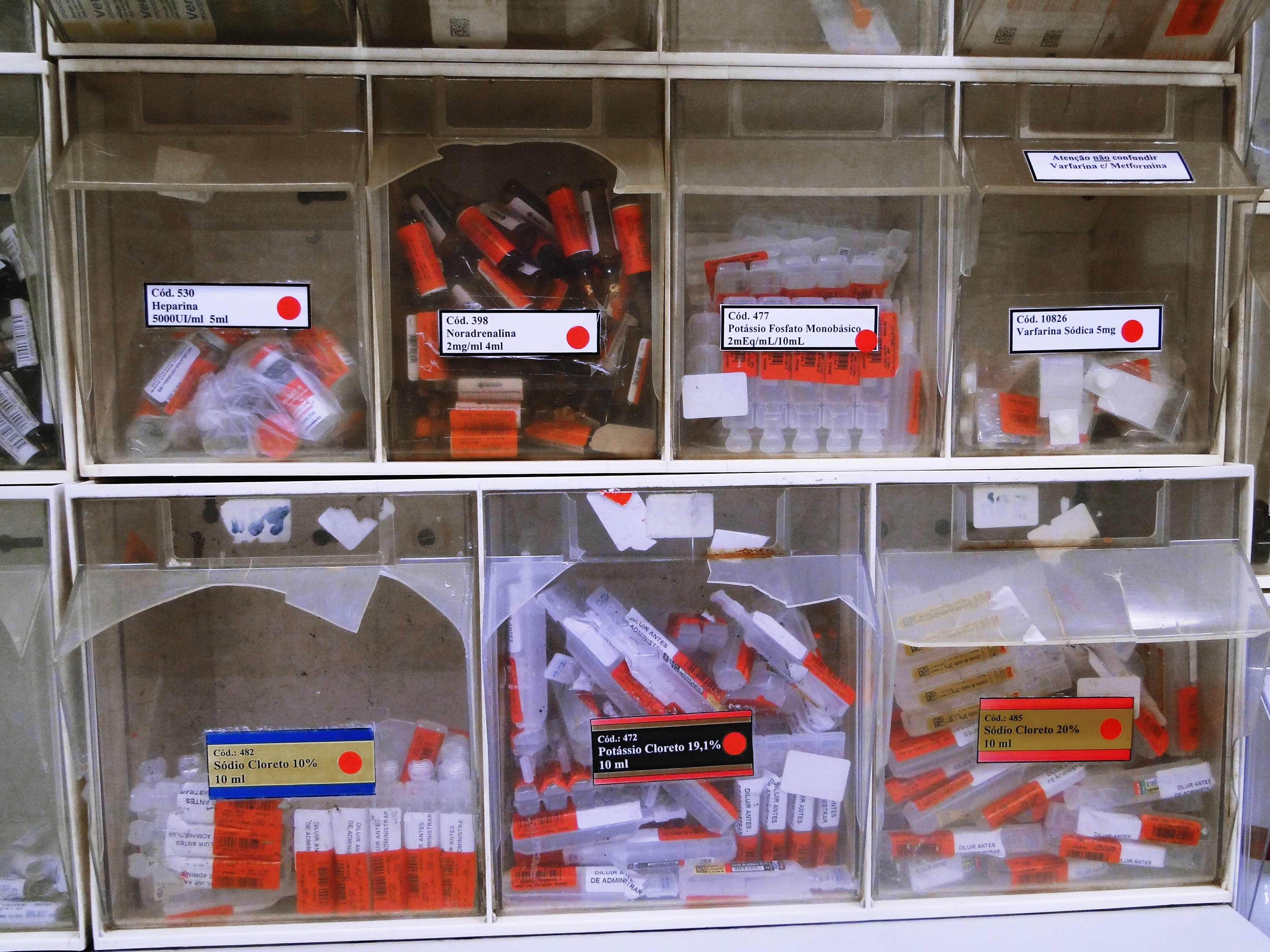 Colour coded medicines in the hospital pharmacy. Photo: Maurício Perroud