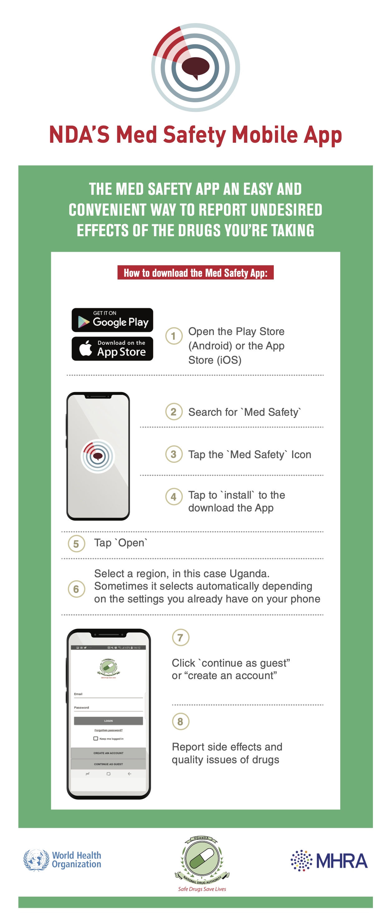 The Med Safety App is available from Google Play (Android) and Apple App Store (iOS).